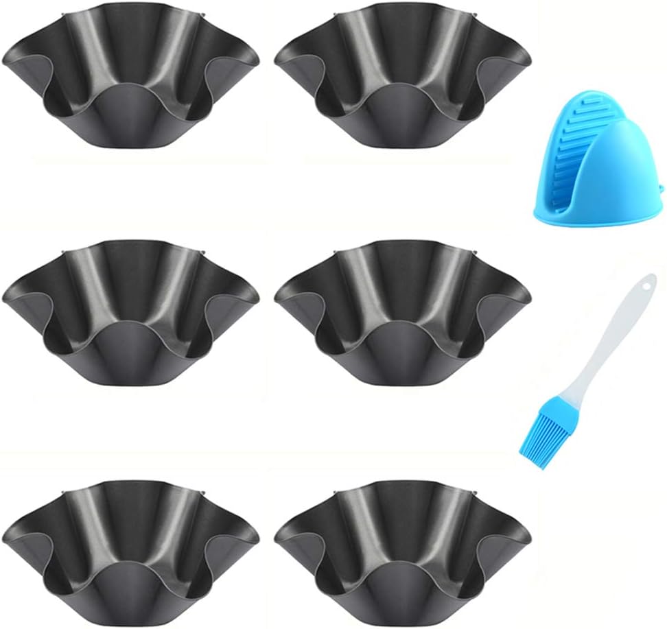 Skiennix Tortilla Pan Set - 6 Pack Carbon Steel Non-Stick Taco Shell Maker with Potholder & Brush | Black