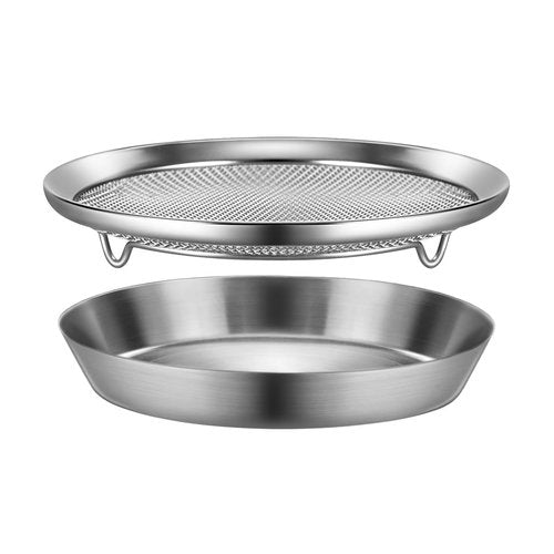 WAGENSTEIGER Stainless Steel Mesh Tray Set with Drip Pan, Air Fryer Basket and Tray, Kitchen Colander, Vegetable and Fruit Strainer, Food Filter, BBQ Prep Tool, Fruit Serving Dishes (7.48 inch)