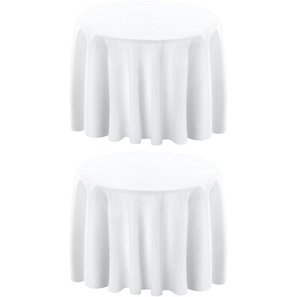 Surmente 132 inch Round Tablecloths -2 Pack White Round Table Cloths, Polyester Fabric Table Covers for Wedding, Party, Banquet, or Restaurant