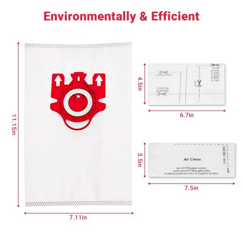 Hongfa Canister Vacuum Cleaner Bags for Miele Type FJM, 15 Packs AirClean 3D Efficiency Dust Bag Compatible with Miele Compact C2 Compact C1 S6000-S6999 S4000-S4999,S700 S500-S578 Vacuum Cleaner
