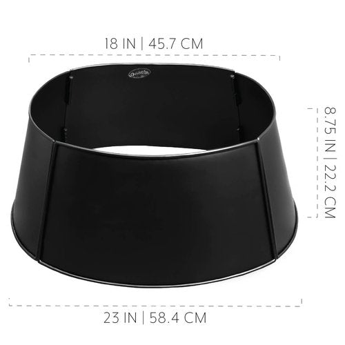 AuldHome Design Metal Christmas Tree Collar (23-Inch Diameter Base, Black); Enamelware Style Small Size for Short Trees and Pencil Trees