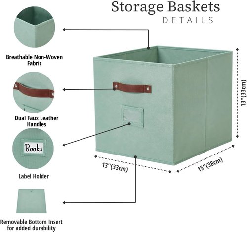 DECOMOMO Storage Baskets - 13x15x13 Cube Bins with Labels for Organized Shelves | 4-Piece Rainbow Set