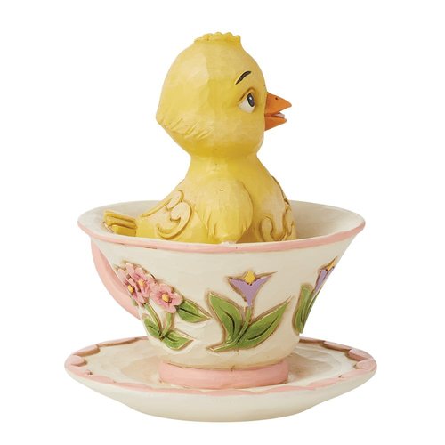 Enesco Jim Shore Heartwood Creek Easter Chick in a Teacup Miniature Figurine- Stone Resin Hand Crafted Collectible Mini Figurines Easter Home Decor Statue, 3.54 Inch