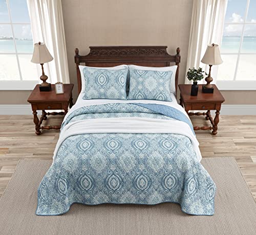 Tommy Bahama - Queen Quilt Set, Reversible Cotton Bedding with Matching Shams, Super Soft Bedding Set (Turtle Cove Caribbean Blue, Queen)