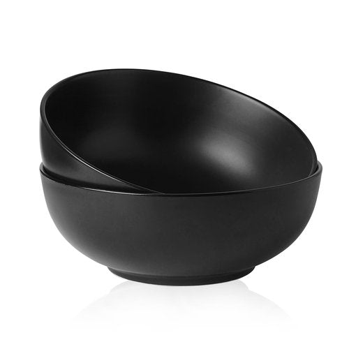 Kanwone Large Serving Bowls - 9.5 inch, 90oz Ceramic Salad Bowls, Fruit Bowls, Pasta, Soup Bowls, Set of 2, Serving Bowls for Entertaining, Microwave and Dishwasher Safe, Matte Black