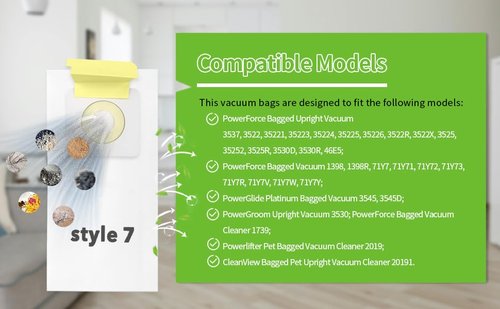 Gudotra 20 Pack Replacement Vacuum Bags Style 7 Paper Bag Fit PowerForce Uprights Vacuums 3537 3522 35221 35223 35224 35225 35226 3522R 3522X 3525 35252 3525R 3530D 3530R Replace Part 32120