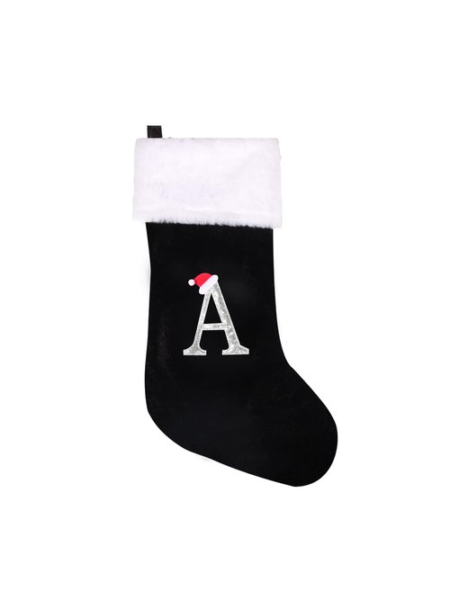 jargebur 20 Inches Initial Monogram Christmas Stocking Personalized,Deluxe Black Velvet Body with Super Soft Plush Cuff Embroidered Letter,Holiday Season Decor (Black, Letter A)