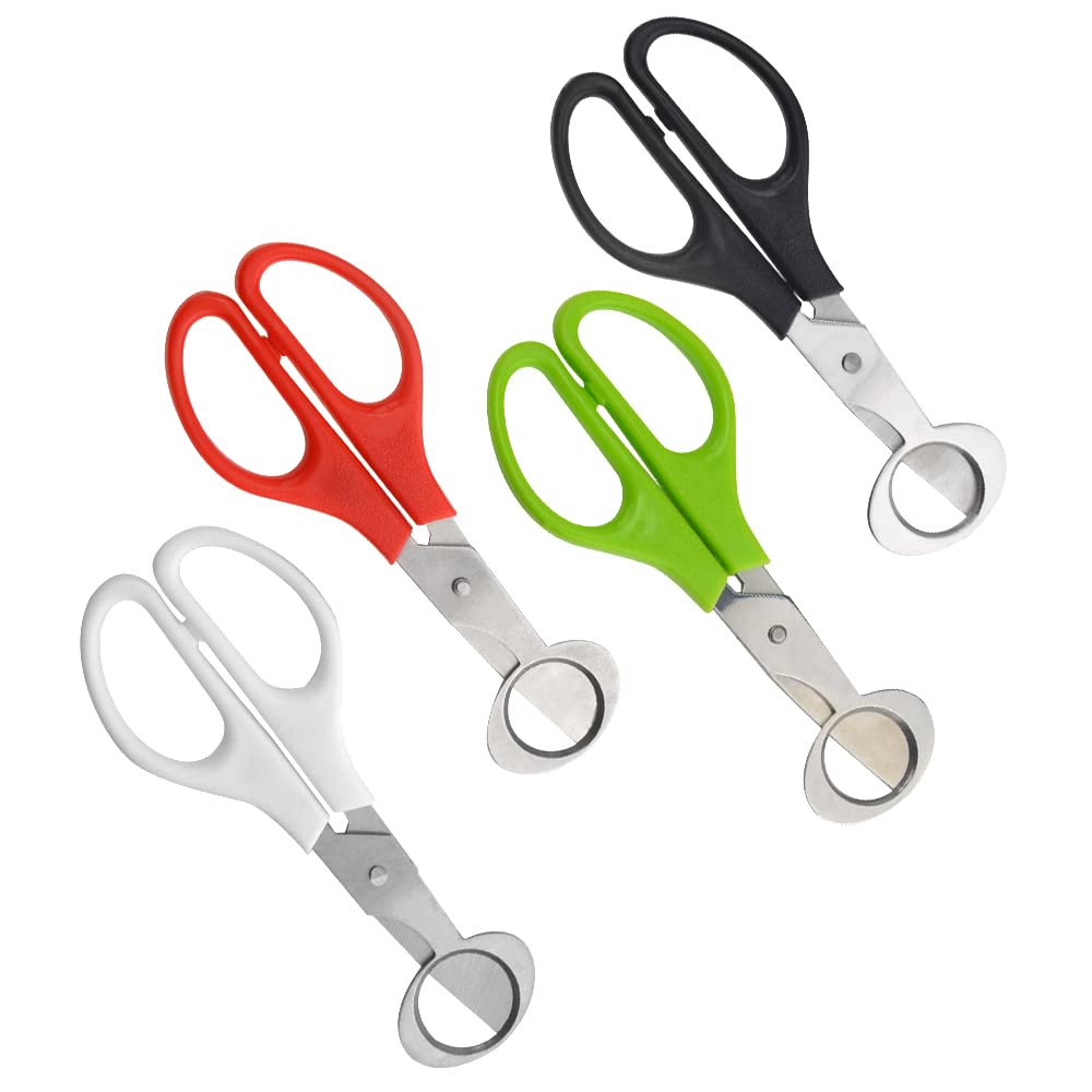 XINMEIWEN 24 Pack Stainless Steel Quail and Pigeon Egg Cutter Scissors Tool for Home Kitchen (Four Colors: Black, White, Red, Green) with ABS Plastic Handle