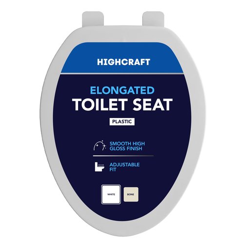 HIGHCRAFT Premium Elongated Toilet Seat with Adjustable Hinges - Molded Plastic Toilet Seat - Fits Standard Elongated Toilets - Oval Seat in White