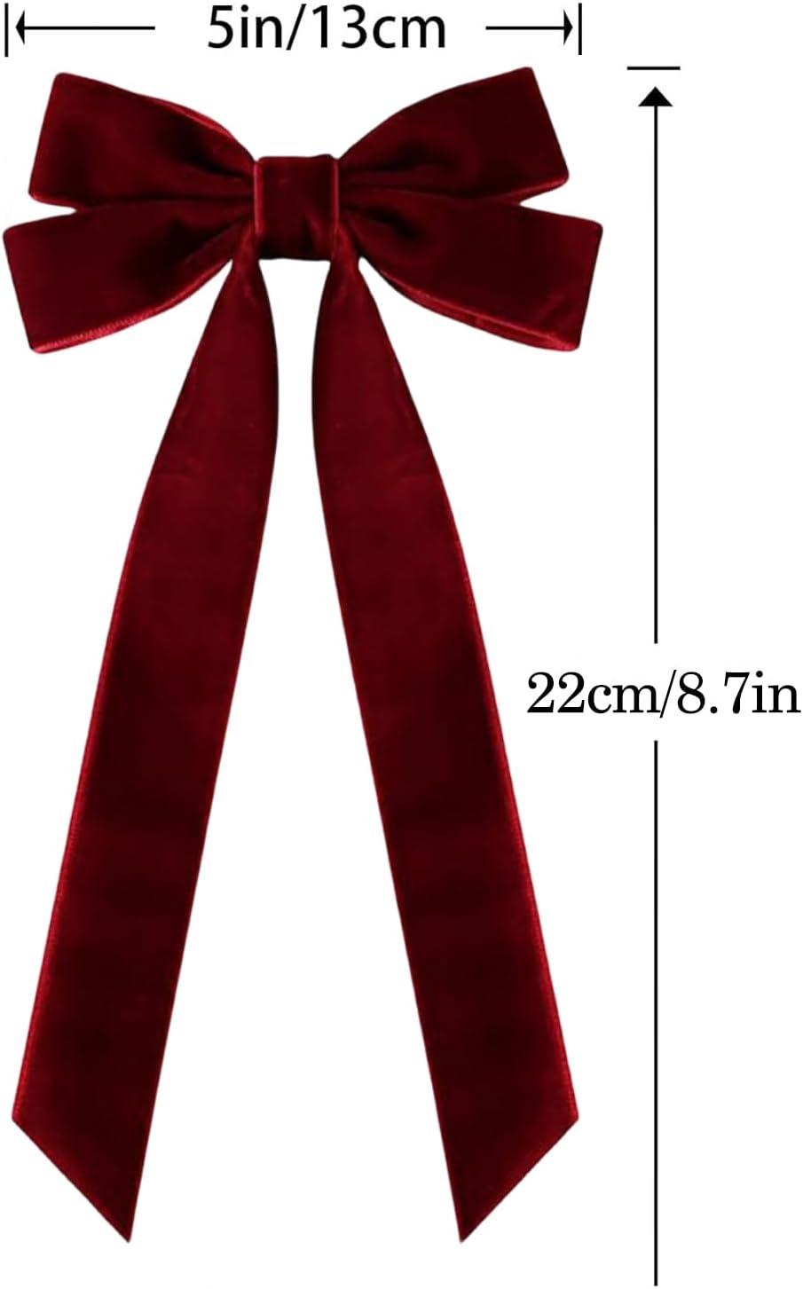 Valentines Tree Decorations - 12 Pcs Wine Red Velvet Ribbon Bows | 5in x 8.7in Xmas Ornaments for Home & Party Decor