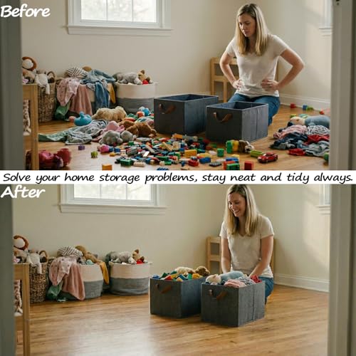 BESWILL Large Capacity Closet Storage bins, Open Storage Bins, Foldable Storage Bins for Shelves, Large Fabric Closet Organizers with Handles for Clothing, Toys, Books, Shelves