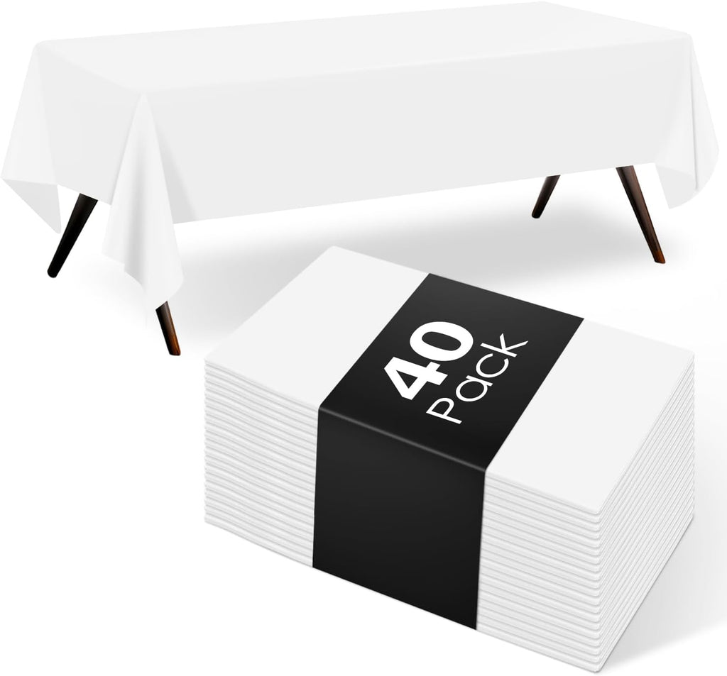 Regine Switzerland Disposable Tablecloths - 40 Pack White Rectangle Covers | 54"x108" for Parties