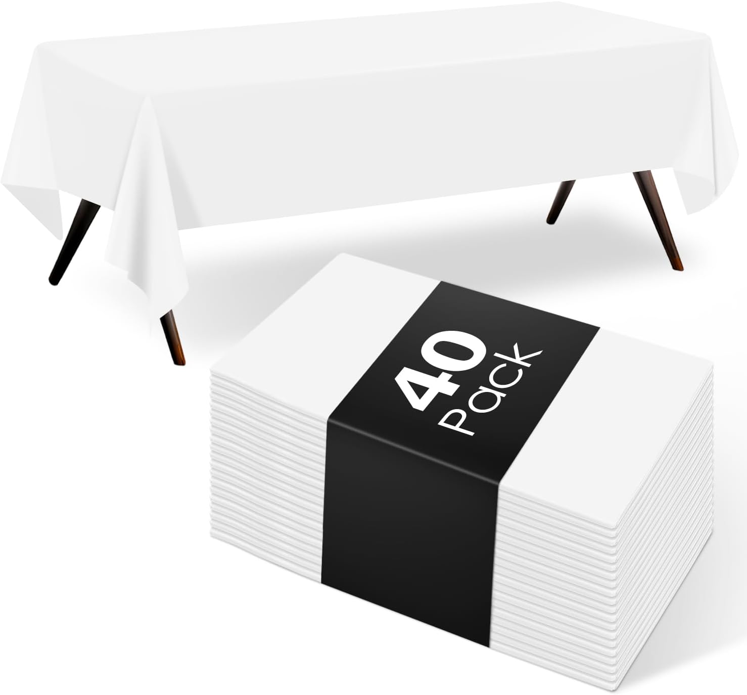 Regine Switzerland Disposable Tablecloths - 40 Pack White Rectangle Covers | 54"x108" for Parties