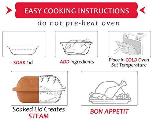 Eurita Clay Roaster, 4 Quart, 3.78 Litres, Non-Stick Earthenware, Toxin-Free, Healthy Clay Pot Cooking, Versatile Cooking Dutch Oven, Digital Recipe and Instructions Included