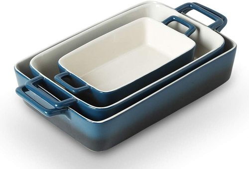 KOOV Bakeware Set - Ceramic Baking Dish Set with Rectangular Pans | 3-Piece Gradient Blue, 12 x 8.5 Inches