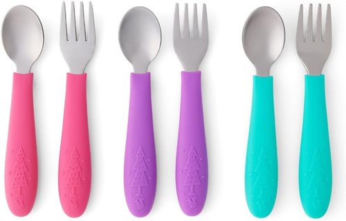 Elk and Friends Kids Silverware Set - Safe Silicone Handle Toddler Utensils | 6-Piece Stainless Steel Cutlery
