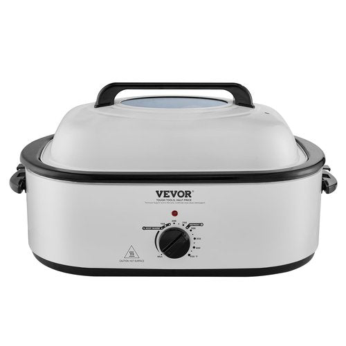 VEVOR Electric Roaster Oven, 22 QT Turkey Roaster with Self-Basting Lid, 1450W Roaster with Defrost & Warm Function, Adjustable Temp, Removable Pan & Rack, Fits Turkeys Up to 26LBS, White