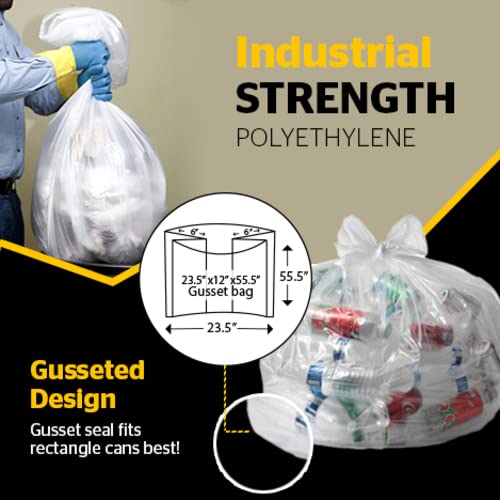 Aluf Plastics Heavy Duty 55 Gallon Transparent Trash Bags - (Value 50 Pack) - 1.5 MIL equivalent Industrial Strength Plastic 35" x 55" Fits Toter, Rubbermaid Brute, Carlislie Bronco etc.