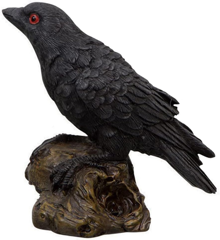Skiennix 2PCS Resin Crow Raven Statues - Black Bird Halloween Decor | Realistic Design