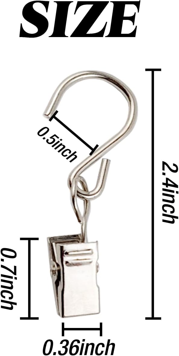 RONYOUNG Stainless Steel S Hooks - 50PCS Hanging Clips for Curtains, Lights, and Crafts | 2.4 Inch Long Silver
