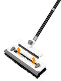3 in 1 Floor Scrub Brush with Long Handle 55" Push Broom Stiff Bristle Scrubber Brush Squeegee Scrape & Detachable V-Grout Brush for Bathroom Kitchen Tile Deck Patio Garage Concrete Wall Cleaning Tool