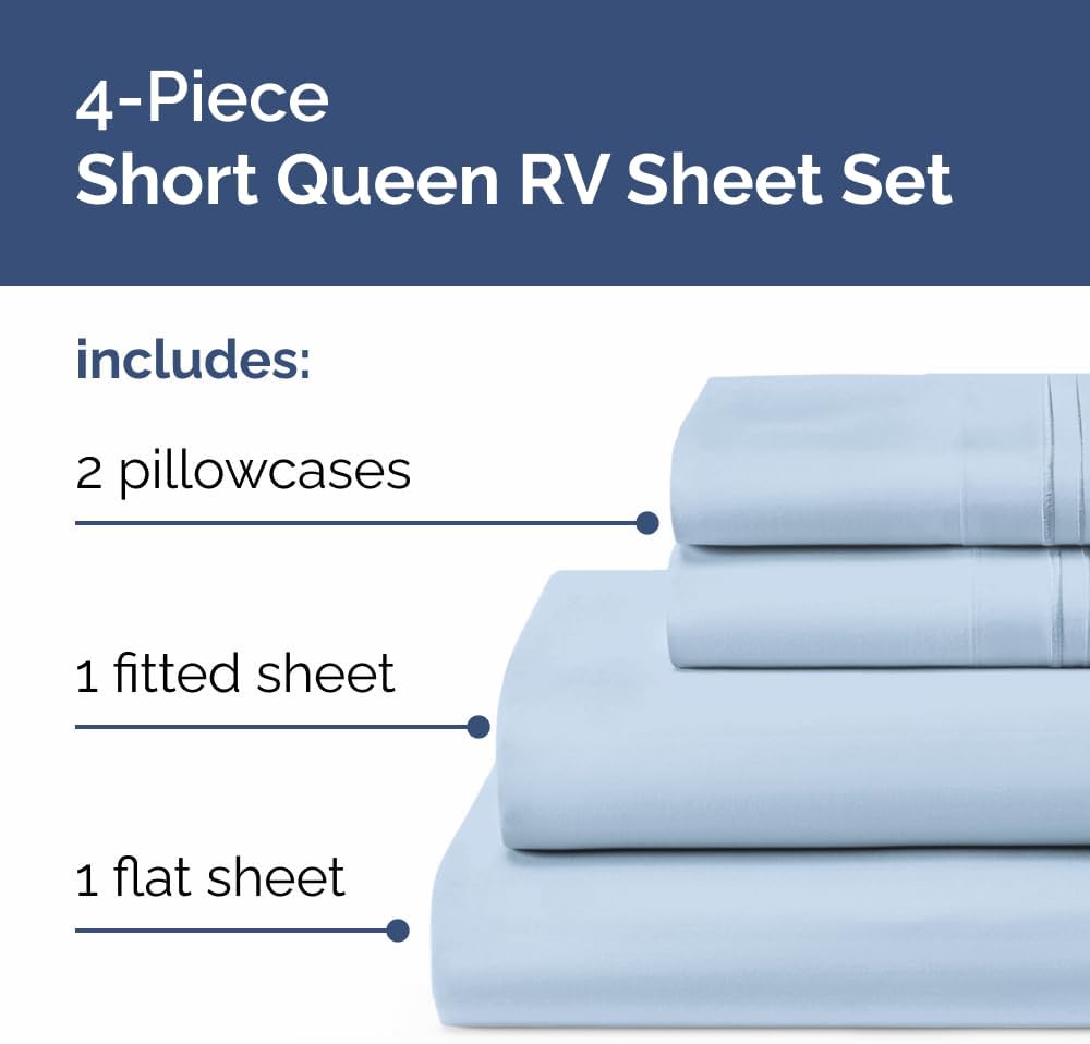 Skiennix Short Queen Size 4-Piece Sheet Set - Soft, Breathable & Cooling Bedding - Deep Pockets, Sky Blue