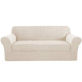 H.VERSAILTEX 2 Separate Pieces Stretch Couch Covers Sofa Cover Suit for T Cushion/Box Cushion High Spandex Jacquard Soft Couch Covers for 3 Cushion Couch, Sofa 72"-88" (Sofa, Ivory)