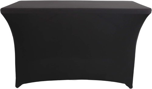 LZY Spandex Fitted Stretch Table Cover - Rectangular Cocktail Tablecloth for 4ft, 6ft, 8ft Tables | Perfect for Parties & Banquets - Black