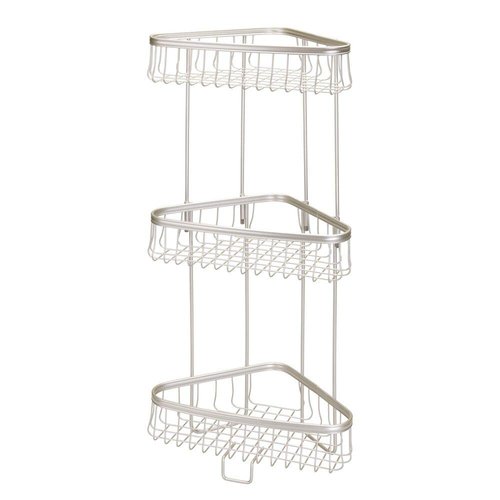 mDesign Metal 3-Tier Bathroom Corner Shower Shelf - Free Standing Vertical Unit Storage Shelves - for Organizing Soaps, Shampoos, Conditioner, Fash Face, Body Scrubs, Body Washes - 3 Baskets - Satin