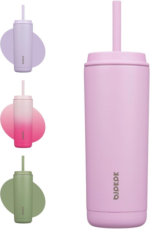 BJPKPK Insulated Tumbler - 20 oz Stainless Steel Travel Mug with Lid & Straw | Spill-Proof, Light Pink