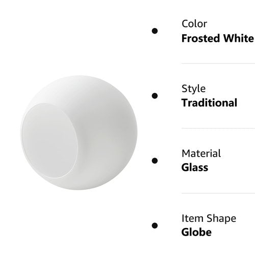 3 Pack Fixture Replacement Globe Shade, 6 Inch Diameter, E26 Base 1-5/8 Inch Fitter, Glass Globe Lampshade Cover for Pendant Wall Sconce Chandelier Vanity Light (3 Pack 6 Inch White Frosted Glass)
