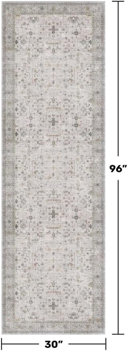 Hazo Haus Washable Light Gray 2'6" x 8' Non-Slip Runner Rug | Stain Resistant for Kitchen & Hallway