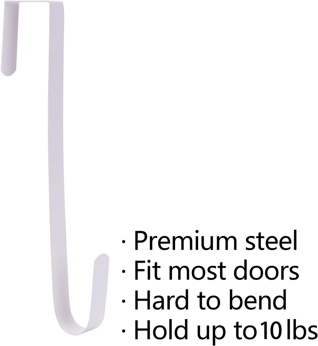 Wreath Hanger - Durable Steel Over The Door Hook for Front Door | White Finish, 4