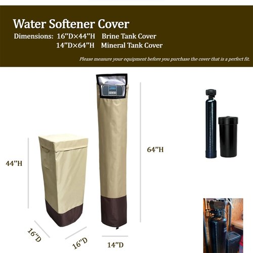 Water Softener Covers for Outside Units,16''D×44'',H,14''D×64''H Double Layer Water Softener Cover Outdoor,All-Weather Protection,Waterproof Cover for Water Softener Outside,Beige&Tan