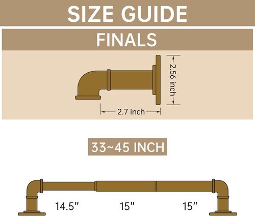 Industrial Curtain Rods - Blackout Wrap Around Design | Adjustable 28 to 48 Inches, 7/8 Inch Diameter