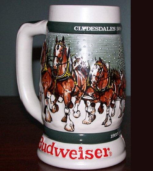 ANHEUSER BUSCH BUDWEISER HOLIDAY STEIN 1982 CS-57 CLYDESDALES 50th ANNIVERSARY