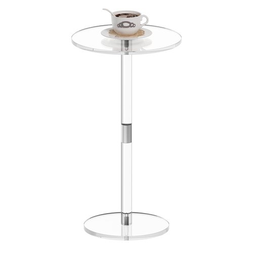 HMYHUM Acrylic Drink Table for Small Spaces, 11.8" L x 11.8" W x 21.3" H, Clear Pedestal Side Table for Living Room, Round, Easy Assembly