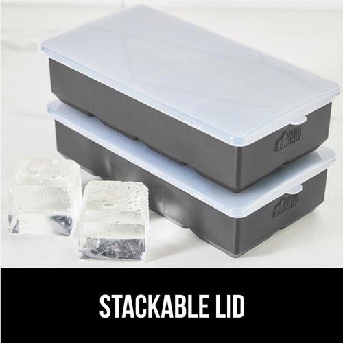 GORILLA GRIP Slow Melting Large Silicone Ice Cube Tray for Freezer, 2 Pack, Easy to Push 8 Giant Square Cubes, Use for Cocktails, Iced Coffee, Water Bottle, Frozen Puree, Kitchen Bar Essentials, Gray