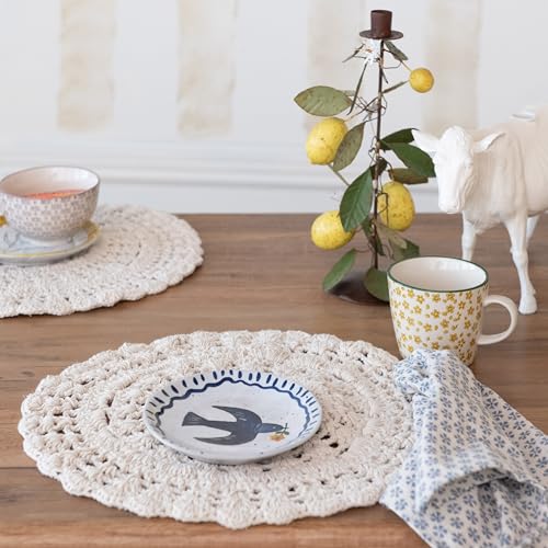 Creative Co-Op Enchanted Fauna Series - Hand-Painted Stoneware Plates, Multicolor, Set of 4