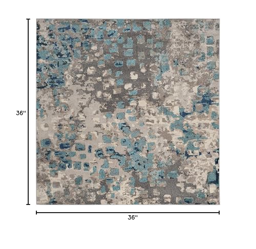SAFAVIEH Monaco Collection Area Rug - 3' Square, Grey & Light Blue, Boho Chic Abstract Watercolor Design, Non-Shedding & Easy Care, Ideal for High Traffic Areas in Living Room, Bedroom (MNC225E)