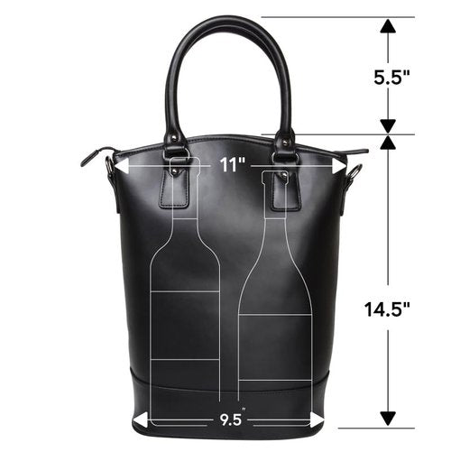 Sachi Insulated 2-Bottle Leather Wine Tote Bag Black