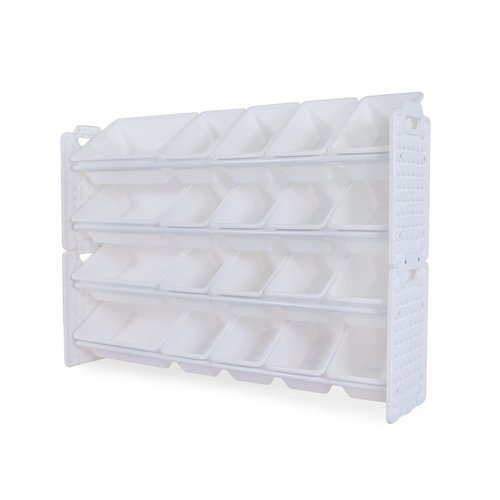 UNiPLAY Toy Organizer with 20 Removable Storage Bins, Multi-Bin Organizer for Books, Building Blocks, School Materials, Toys with Baseplate Board Frame (White)
