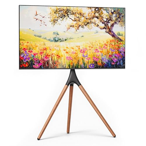 ECOTINY Artistic Easel TV Stand for 43-65 Inch TVs, 180° Swivel Tripod TV Stand up to 88 lbs, Floor TV Mount with Cable Management for Bedroom, Living Room and Corner, Max VESA 600 x 400mm