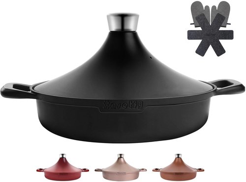 INSETFY Non-Stick Frying Pan/Skillet 11", 3QT Tagine Pan,Cast Aluminum Pans with Lid, Stove/Oven-to-Table Cookware, Dishwasher Safe& Compatible with All Stovetops（Black）