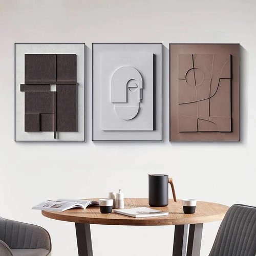 BULUXE Japandi Geometric Wall Art Set - 3D Abstract Minimalist Framed Canvas Decor | 15" W x 23" H