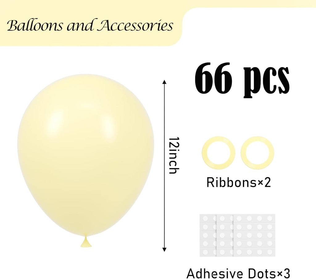 Voircoloria Pastel Yellow Balloons - 66 Pack of 12-Inch Light Yellow Latex for Parties & Celebrations
