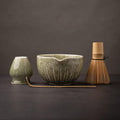 TANG PIN Matcha Set - 4pc Matcha Bowl, Whisk, Scoop & Stand | 15 OZ Mottled Green Tea Ceremony Kit