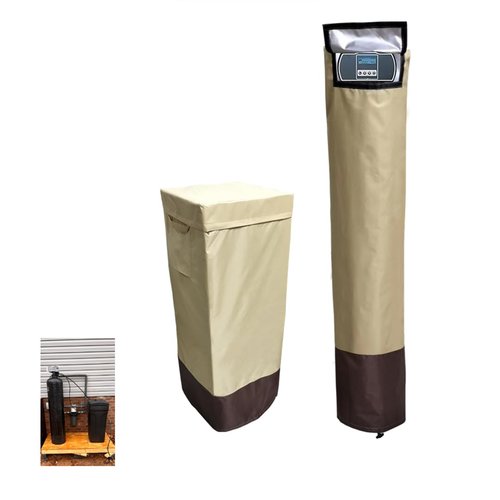 Water Softener Covers for Outside Units,16''D×44'',H,14''D×64''H Double Layer Water Softener Cover Outdoor,All-Weather Protection,Waterproof Cover for Water Softener Outside,Beige&Tan