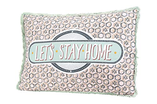 Creative Co-Op Let's Stay Home Reversible Rectangle Cotton Stamp Solid Back Lumbar Pillow, Green