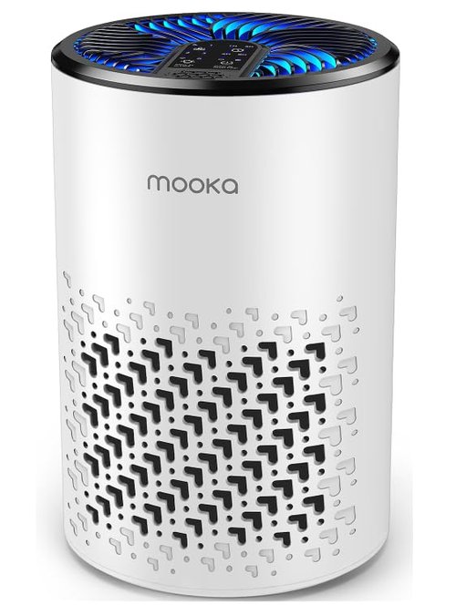 Air Purifiers for Bedroom Home, MOOKA HEPA Air Purifier for Home Pets with Fragrance Sponge for Smoke Dust Pollen Dander Odor, Small Air Cleaner with Sleep Mode Night Light Timer, KJ067L, White